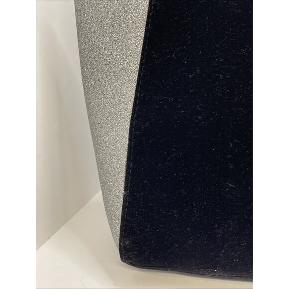 Jimmy Choo Tote Bag Black Velvet Silver Glitter Carry Overnight Velvet 15x5x12” - Picture 5 of 7